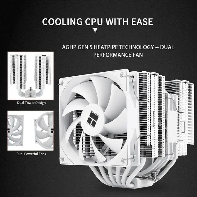Alt view image 5 of 5 - Thermalrlght Peerless Assassin 140 White CPU Cooler, 6 Heat Pipes PC Cooling, Dual Towers and Dual PWM Fans, Computer CPU Air Cooler for AMD:AM4 AM5&Intel LGA1150/1151/1200/1700/1851,White