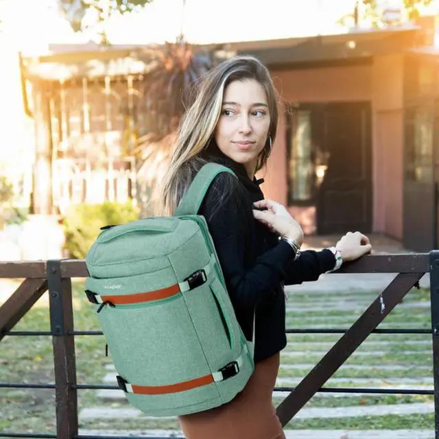 Alt view image 2 of 5 - Velaybor 42L Travel Backpack with 4 Packing Cubes, TSA Friendly Flight Approved Carry-On Bag with USB Charging Port, Water-Resistant Weekender Business Backpack for Men Women, Fits 17.3" Laptop(Green)