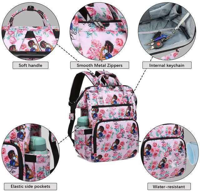 Alt view image 5 of 5 - Gatycallaty Nurse Backpack for Women Nursing Laptop Bag Travel Work Gifts Bookbag Office Outdoor Large Capacity (Rose, 15.6 inches)