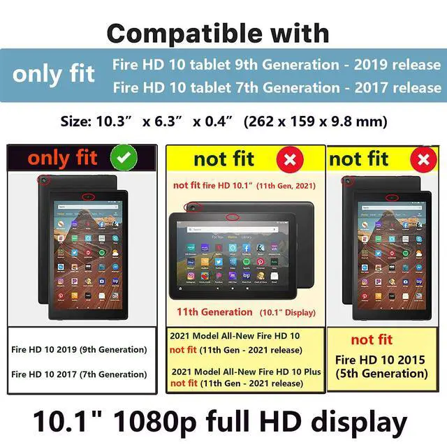 Alt view image 2 of 5 - UUcovers Case for Amazon Kindle Fire HD 10 Tablet 9th/7th Generation (2019/2017) 10.1 inch with Pencil Holder/Pocket [Auto Wake/Sleep] Smart Stand PU Leather Magnetic Wallet Cover, Never Stop Beach