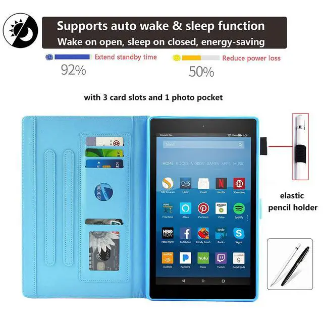 Alt view image 4 of 5 - UUcovers Case for Amazon Kindle Fire HD 10 Tablet 9th/7th Generation (2019/2017) 10.1 inch with Pencil Holder/Pocket [Auto Wake/Sleep] Smart Stand PU Leather Magnetic Wallet Cover, Never Stop Beach