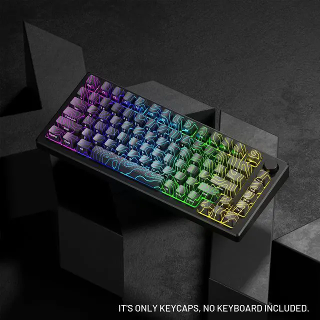 Alt view image 5 of 5 - HITIME XVX Shine Through Keycaps w/IMD Tech, Custom Topographic Keycaps 60 75 100 Percent, Black Key Cap Set Lines Backlit, OEM Profile Side Printed for Keyboards