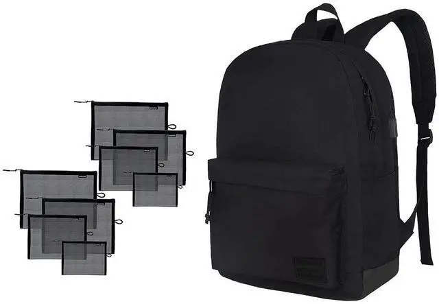 Main image of SUPACOOL Lightweight Casual Laptop Backpack with USB Charging Port and Set of 8 Black Travel Mesh Organizer Bags