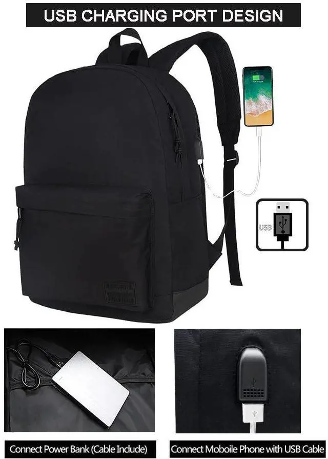 Alt view image 4 of 5 - SUPACOOL Lightweight Casual Laptop Backpack with USB Charging Port and Set of 8 Black Travel Mesh Organizer Bags