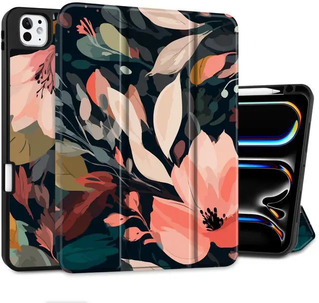 Main image of DONGKE Case for iPad Pro 11 inch (M5 2025 / M4 2024, 6th & 5th Generation)  [Built-in Pencil Holder] Ultra Slim PU Leather Trifold Stand Cover with Soft TPU Back, Auto Wake/Sleep, Painted Florals