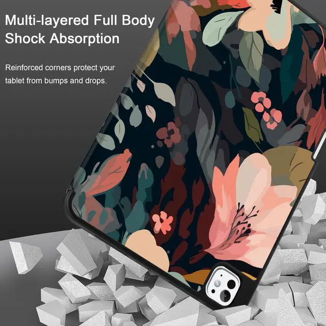 Alt view image 3 of 5 - DONGKE Case for iPad Pro 11 inch (M5 2025 / M4 2024, 6th & 5th Generation)  [Built-in Pencil Holder] Ultra Slim PU Leather Trifold Stand Cover with Soft TPU Back, Auto Wake/Sleep, Painted Florals