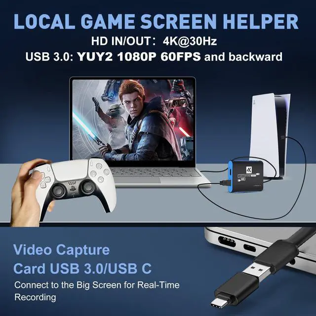 Alt view image 4 of 5 - HDMI Video Capture Card for Nintendo Switch 2, 1080P 60FPS, 4K@30Hz Input and Passthrough, HDMI to USB3.0, Compatible with OBS/PS4/PS5/Mac/Windows