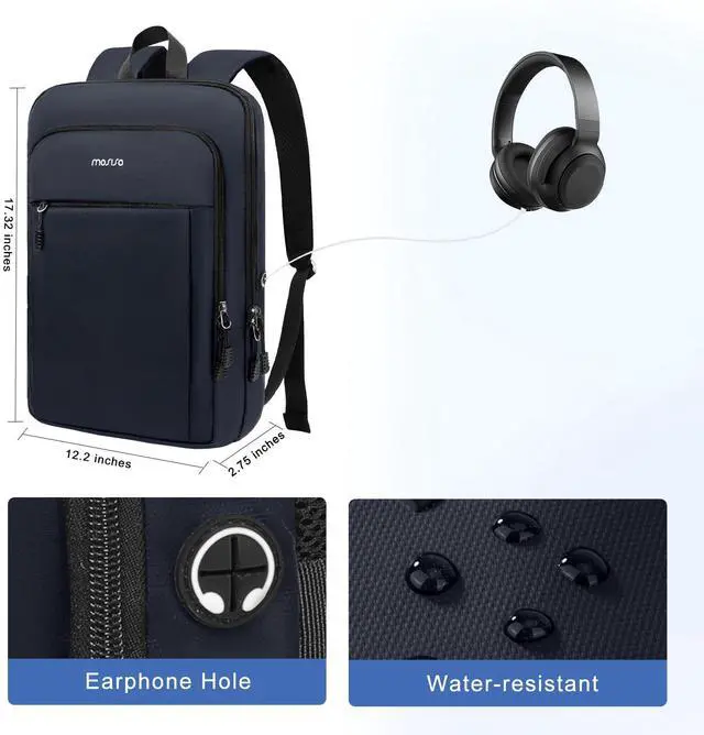 Alt view image 5 of 5 - MOSISO Laptop Backpack for Men, Slim Lightweight Compact Computer Backpack for College Work Business Office Travel, 15.6 inch Waterproof Commute Laptop Bag Casual Daypack with Luggage Strap, Navy Blue