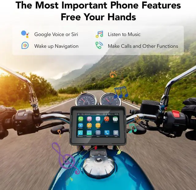 Alt view image 3 of 5 - YCV Motorcycle Carplay Screen, Wireless CarPlay & Android Auto for Motorbike, Carplay Motorcycle GPS Navigation, 5" IP67 Waterproof Touchscreen, Dual Bluetooth, EQ, Support Siri and Google Assistant