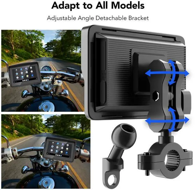 Alt view image 5 of 5 - YCV Motorcycle Carplay Screen, Wireless CarPlay & Android Auto for Motorbike, Carplay Motorcycle GPS Navigation, 5" IP67 Waterproof Touchscreen, Dual Bluetooth, EQ, Support Siri and Google Assistant