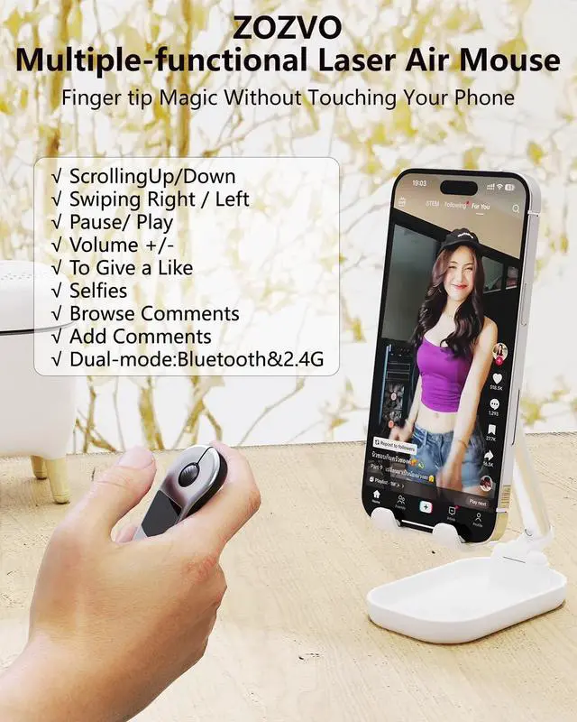 Alt view image 2 of 5 - ZOZVO Rechargeable Air Mouse for PC/iOS/Android with Touchpad Wireless PPT Presenter with Bluetooth 2.4G, Works with PowerPoint/Keynote/TikTok/Camera/Kindle App (Silver)