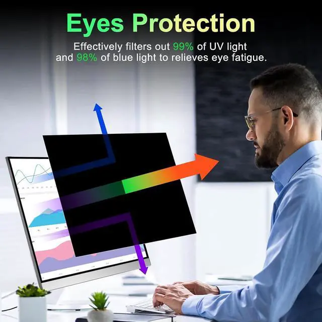 Alt view image 2 of 5 - [2 Pack] 24 Inch Computer Privacy Screen Filter for 16:9 Aspect Ratio, Eye Protection, Anti-Glare, Anti-Blue Light Computer Monitor Privacy Filter, Removable Anti-Scratch 24in Protector Film