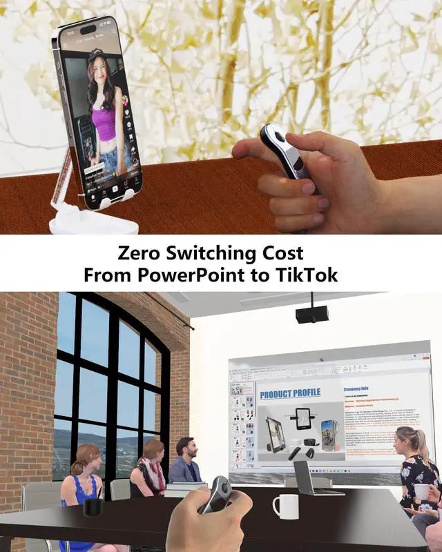 Alt view image 3 of 5 - ZOZVO Rechargeable Air Mouse for PC/iOS/Android with Touchpad Wireless PPT Presenter with Bluetooth 2.4G, Works with PowerPoint/Keynote/TikTok/Camera/Kindle App (Silver)