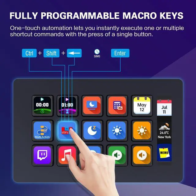 Alt view image 3 of 4 - Basicolor Macro Pad,Stream Controller Deck with 15 Customizable Macro Keys Compatible with OBS/PowerPoint/Excel/Youtube/Word/Photoshop/Adobe Premiere Pro Windows 10/Mac14.0 (293SV3) Black
