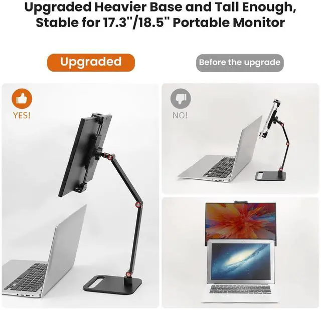 Main image of Tablet Stand Holder for ipad 4.7-12.9 Inch,Portable Monitor Stand Holder for 6-17.3,18.5 Inch,Desk Mount Arm for Kindle,Portable Screen with Heavier Base and Higher Arms