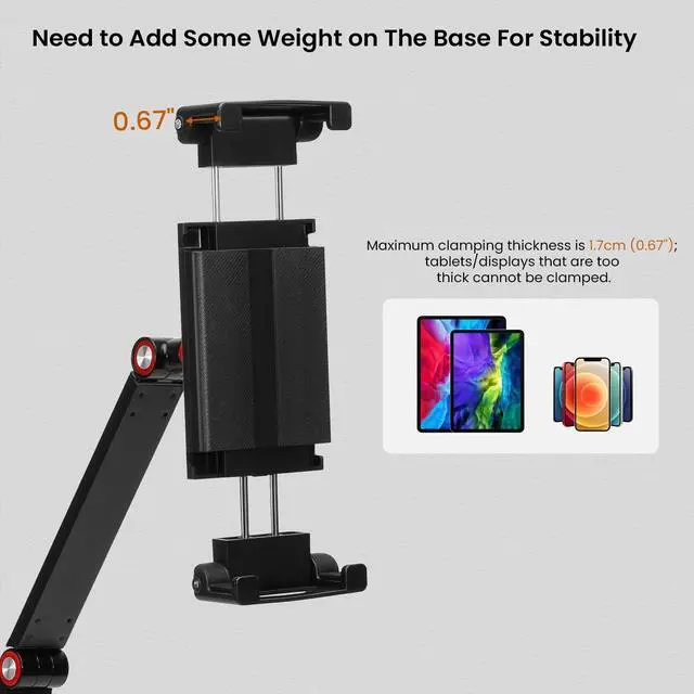 Alt view image 3 of 4 - Tablet Stand Holder for ipad 4.7-12.9 Inch,Portable Monitor Stand Holder for 6-17.3,18.5 Inch,Desk Mount Arm for Kindle,Portable Screen with Heavier Base and Higher Arms