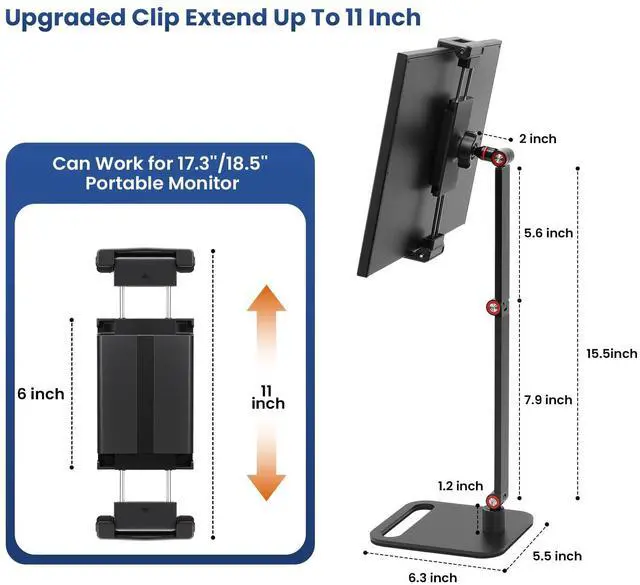 Alt view image 4 of 4 - Tablet Stand Holder for ipad 4.7-12.9 Inch,Portable Monitor Stand Holder for 6-17.3,18.5 Inch,Desk Mount Arm for Kindle,Portable Screen with Heavier Base and Higher Arms