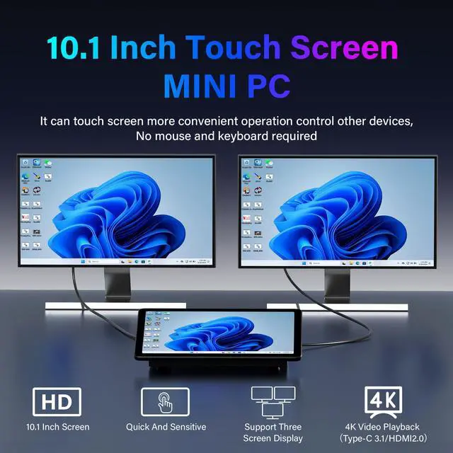 Alt view image 3 of 5 - 10.1 Inch Mini PC, N5095 8GB RAM/128GB ROM Win 11 Pro Tablet Mini Computer, Dual R232 HDMI Support 4K Screen Display/WiFi5/BT5.2/USB3.0/Full-functioned Type-C