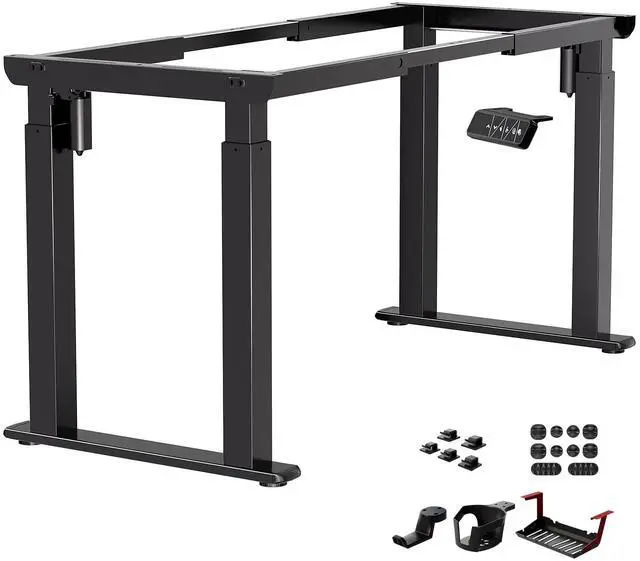 Main image of JWX 4-Leg Standing Desk Frame with Dual Motors, Electric Height Adjustable Desk Base, Heavy Duty 330 lbs Load, Fits Desktop 3979, Anti-Collision, Memory Presets, Black Frame Only