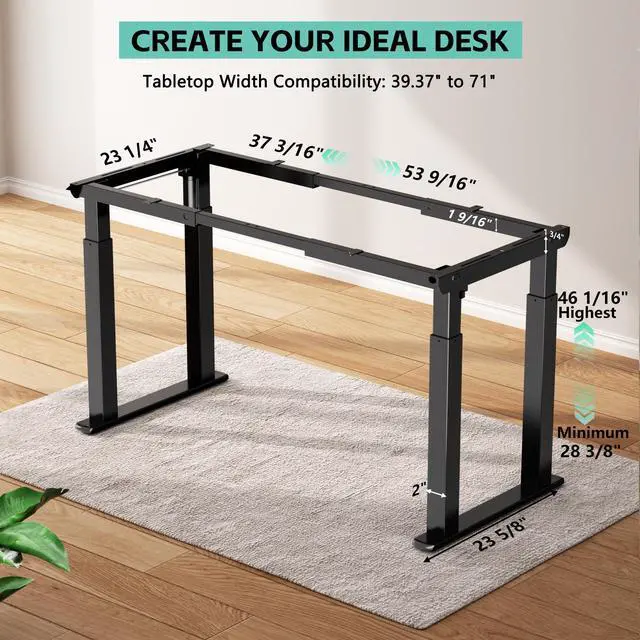Alt view image 3 of 5 - JWX 4-Leg Standing Desk Frame with Dual Motors, Electric Height Adjustable Desk Base, Heavy Duty 330 lbs Load, Fits Desktop 3979, Anti-Collision, Memory Presets, Black Frame Only