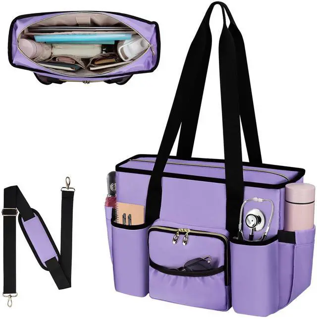 Main image of Wigojoy Nurse Bag, Work Bags with 15.6-inch Laptop Compartment, Teacher bag with Large Cup Holder, Nursing Tote Bag with Insulated Pocket for Nurses, Teachers, Students, and Professionals, Purple