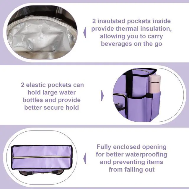 Alt view image 2 of 5 - Wigojoy Nurse Bag, Work Bags with 15.6-inch Laptop Compartment, Teacher bag with Large Cup Holder, Nursing Tote Bag with Insulated Pocket for Nurses, Teachers, Students, and Professionals, Purple