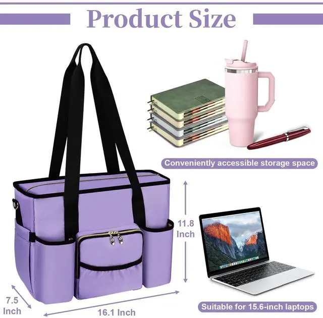 Alt view image 3 of 5 - Wigojoy Nurse Bag, Work Bags with 15.6-inch Laptop Compartment, Teacher bag with Large Cup Holder, Nursing Tote Bag with Insulated Pocket for Nurses, Teachers, Students, and Professionals, Purple