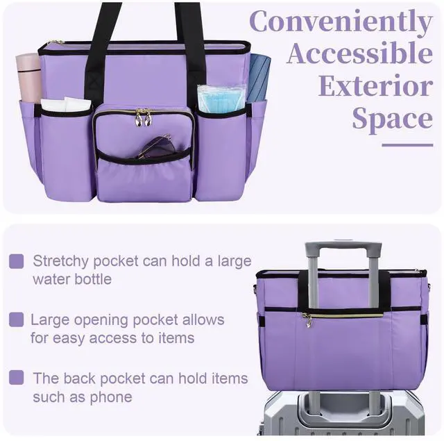 Alt view image 4 of 5 - Wigojoy Nurse Bag, Work Bags with 15.6-inch Laptop Compartment, Teacher bag with Large Cup Holder, Nursing Tote Bag with Insulated Pocket for Nurses, Teachers, Students, and Professionals, Purple