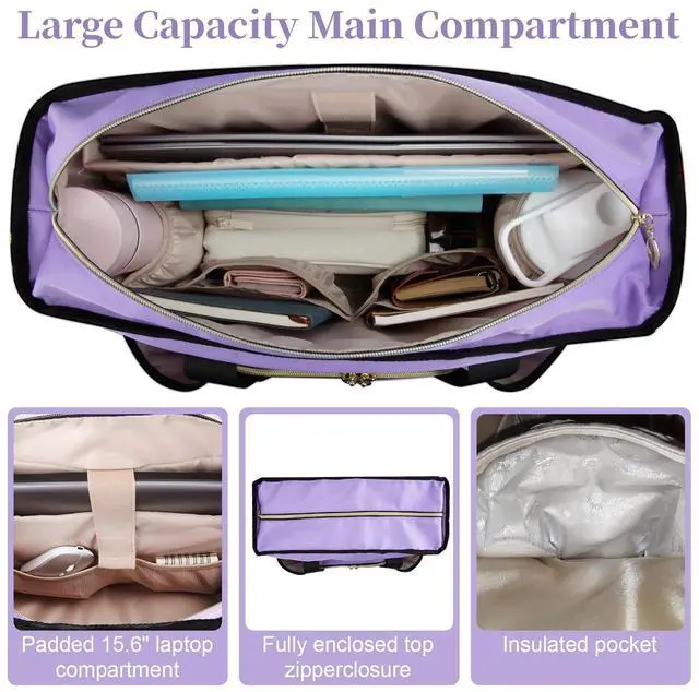 Alt view image 5 of 5 - Wigojoy Nurse Bag, Work Bags with 15.6-inch Laptop Compartment, Teacher bag with Large Cup Holder, Nursing Tote Bag with Insulated Pocket for Nurses, Teachers, Students, and Professionals, Purple