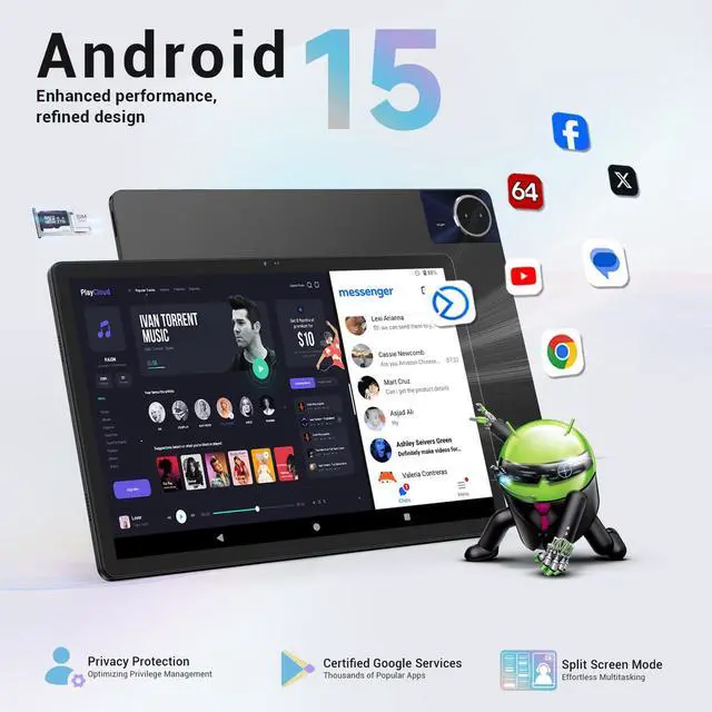 Alt view image 4 of 5 - Android 15 Tablet, 14 Inch Tablet, 16GB RAM+256GB ROM, 1920x1200 FHD IPS Display Anti-Glare, T616 Octa-Core Processor, 10000mAh Battery, with Stylus, Stand Case & 6ft USB Cable (Space Gray)