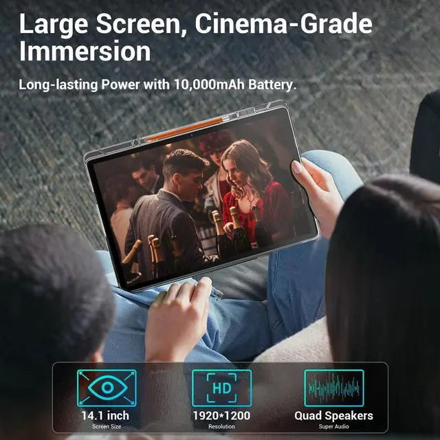 Alt view image 3 of 5 - Android 15 Tablet, 14 Inch Tablet, 16GB RAM+256GB ROM, 1920x1200 FHD IPS Display Anti-Glare, T616 Octa-Core Processor, 10000mAh Battery, with Stylus, Stand Case & 6ft USB Cable (Space Gray)