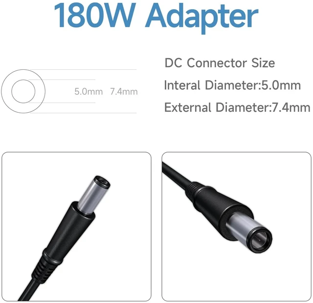 Alt view image 2 of 5 - ROLADA 180W Dell Laptop Charger 19.5V 9.23A 7.4mm, G5 G7 Alienware M15 M17