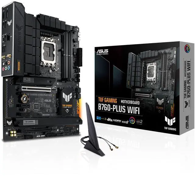 Main image of ASUS TUF GAMING B760-PLUS WIFI Intel B760 LGA 1700 ATX motherboard, Ready for 14th, 13th & 12th Gen Intel Core CPU, 12+1+1 Stages, PCIe 5.0, 3x M.2, DDR5, 2.5G, USB 3.2 Type-C, Thunderbolt