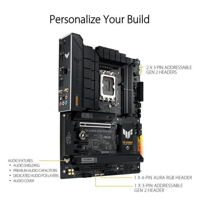Alt view image 4 of 5 - ASUS TUF GAMING B760-PLUS WIFI Intel B760 LGA 1700 ATX motherboard, Ready for 14th, 13th & 12th Gen Intel Core CPU, 12+1+1 Stages, PCIe 5.0, 3x M.2, DDR5, 2.5G, USB 3.2 Type-C, Thunderbolt