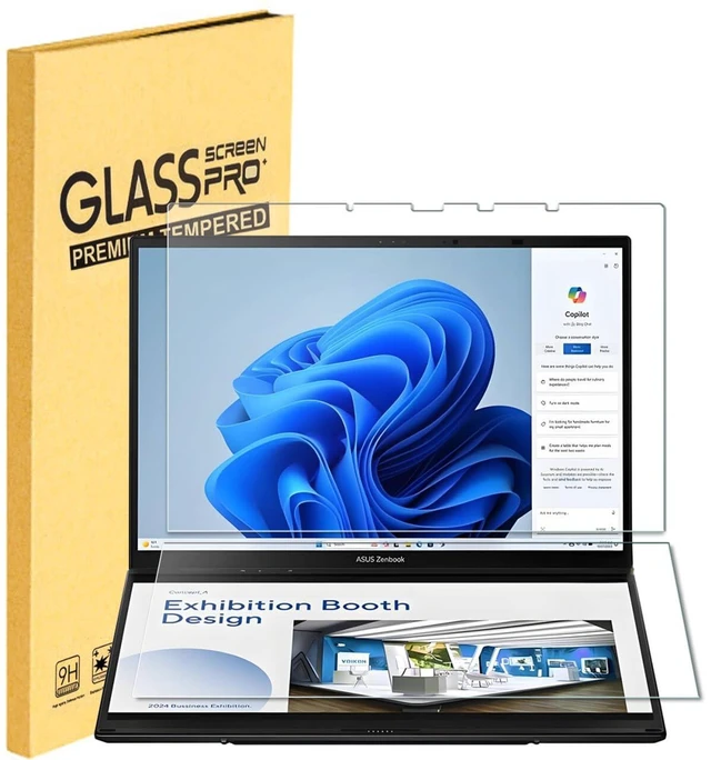 Main image of 2 Pack Tempered Glass Screen Protector for ASUS Zenbook Duo 2-in-1 Laptop Dual 14" (UX8406/UX8407) Anti Scratch 9H Hardness HD (Main Screen and Secondary Screen)