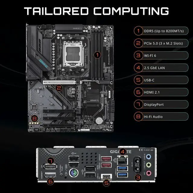 Alt view image 5 of 5 - Micro Center AMD Ryzen 7 7700X CPU Processor with GIGABYTE B850 Gaming WIFI6 Motherboard (ATX, DDR5, 3X M.2, PCIe 5.0, USB-C, WIFI6)