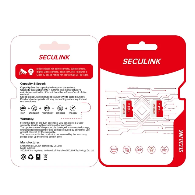 Alt view image 5 of 5 - SECULINK 2x 64GB TF Memory Card FAT32 Format Class 10 High Speed Reading/Writing 24/7 Recording for Security Camera Dash Cam and More