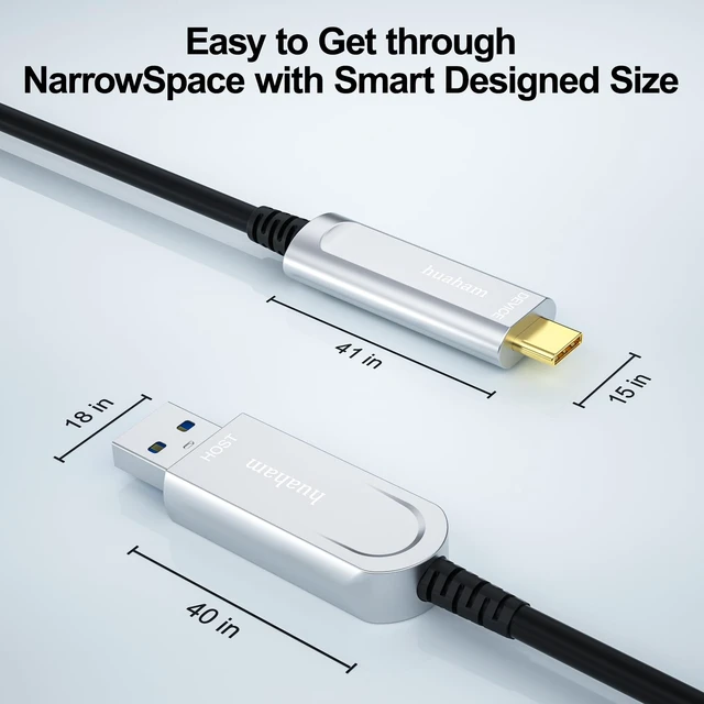 Alt view image 5 of 5 - huaham USB A to C Fiber Optic Cable 66FT, 10Gbps Active USB 3.2 Gen2 Cable with German SiliconLine Chip, Long Distance USB C Cable for Logitech 4K Camera,VR,Video Conference,Industrial System