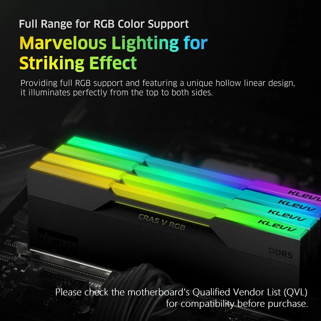 Alt view image 4 of 5 - KLEVV CRAS V RGB DDR5 32GB (2x16GB) 6400MHz CL30 SK Hynix A-Die 1.4V Gaming Desktop Ram Memory XMP 3.0 / AMD Expo Ready - Black (KD5AGUA80-64B300G)