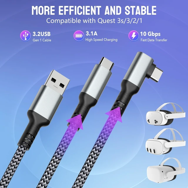 Alt view image 4 of 5 - YRVXW Link Cable 16FT for Meta Quest 3S, Quest 3, Oculus Quest 2/Pro Accessories/PC and Steam VR, Charging Cable While Playing All Day, with USB C Sufficient Power Charger (16FT-Charging While Play)