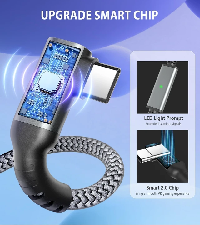 Alt view image 5 of 5 - YRVXW Link Cable 16FT for Meta Quest 3S, Quest 3, Oculus Quest 2/Pro Accessories/PC and Steam VR, Charging Cable While Playing All Day, with USB C Sufficient Power Charger (16FT-Charging While Play)