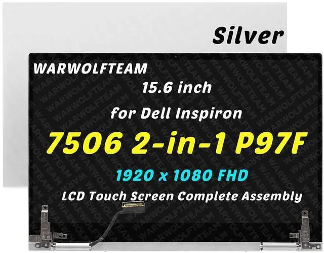 Main image of WARWOLFTEAM Compatible with Dell Inspiron 7506 2-in-1 P97F P97F003 P97F005 CRY26 RYKP9 6VDKX LCD LED Screen Digitizer Replacement Whole Hinge-up Assembly 15.6in FHD(Silver)