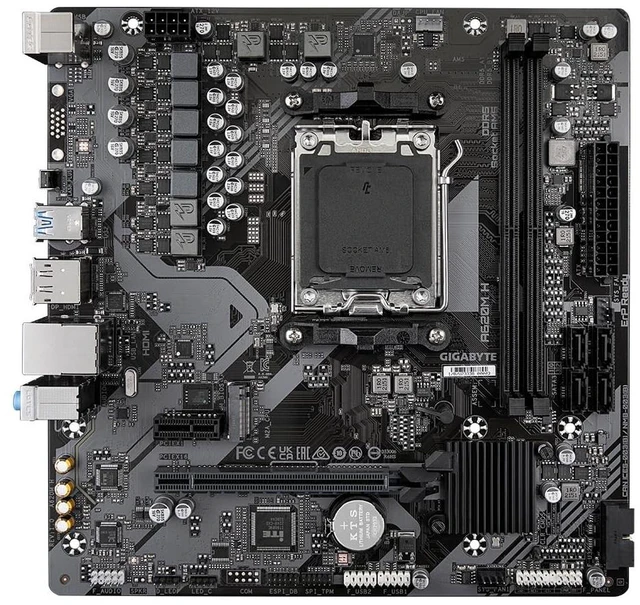 Alt view image 2 of 5 - Gigabyte A620M H Motherboard - Supports AMD Ryzen 8000 CPUs, 5+2+2 Phases Digital VRM, up to 7200MHz DDR5 (OC), 1xPCIe 4.0 M.2, GbE LAN, USB 3.2 Gen 1