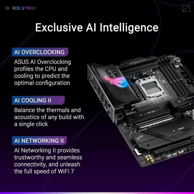 Alt view image 2 of 5 - ASUS ROG Strix X870E-E Gaming WiFi AMD AM5 X870 ATX Motherboard 18+2+2 Power Stages, Dynamic OC Switcher, Core Flex, DDR5 AEMP, WiFi 7, 5X M.2, PCIe 5.0, Q-Release Slim, USB4, AI OCing & Networki