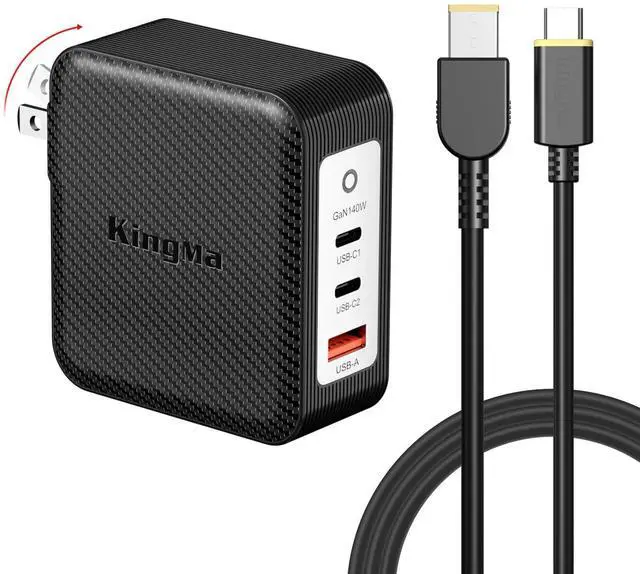 Main image of KingMa 20V,6.75A(MAX 140W) GaN Laptop Charger, PD 3.1 Fast Wall Charger with Foldable Plug & USB-C Cable, 3-Port Portable Charger Compatible with Lenovo Savior Y9000K/Y9000P/Ideapad Y700/Z710/700