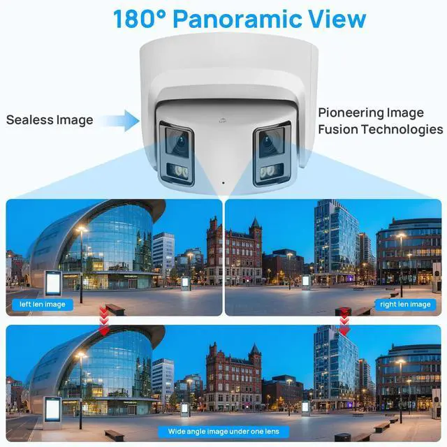 Alt view image 3 of 5 - VIKYLIN 4K 8MP Panoramic Full Color PoE IP Camera,4mm Fixed Lens Turret IP Camera with Human/Vehicle Detection, Active Strobe Light, Audio Alarm, 2-Way Talk,SD Card Slot 512GB,Blue Iris,NDAA Compliant