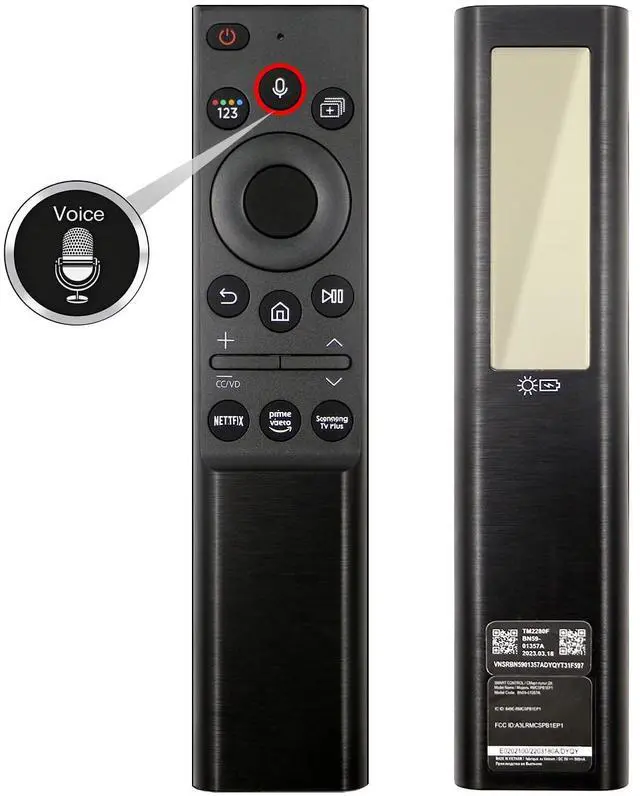 Main image of BN59-01357A TM2280F Solar Voice Remote Compatible with Samsung TVs Rechargeable Bluetooth Remote Control USB-C, Solar Charging Compatible with Frame Neo QLED Smart TV Ultra HD Series Black