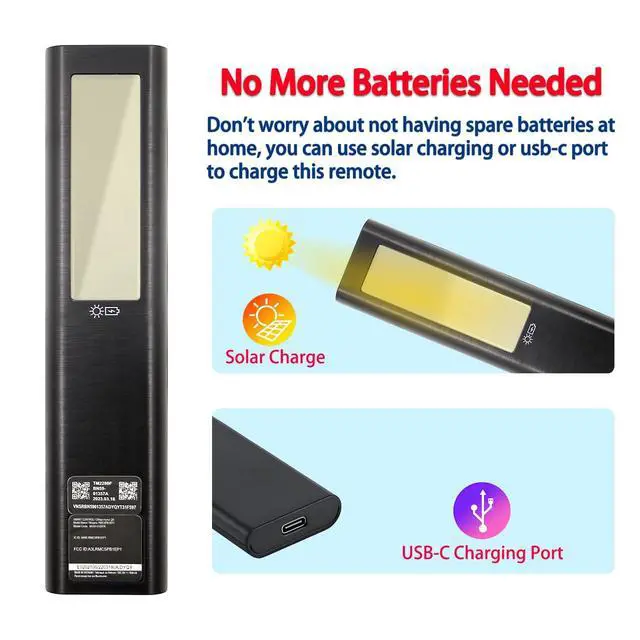 Alt view image 3 of 5 - BN59-01357A TM2280F Solar Voice Remote Compatible with Samsung TVs Rechargeable Bluetooth Remote Control USB-C, Solar Charging Compatible with Frame Neo QLED Smart TV Ultra HD Series Black