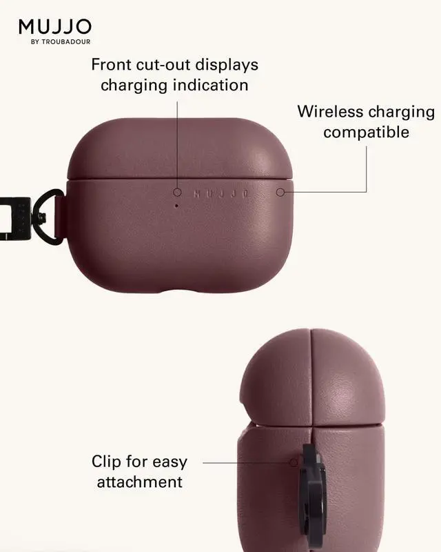 Alt view image 3 of 5 - Mujjo Echelon Leather Case for AirPods Pro (2nd Gen) - Wireless Charging Compatible - Durable & Luxurious Design - Secure Fit - Premium Leather - Bronze Red