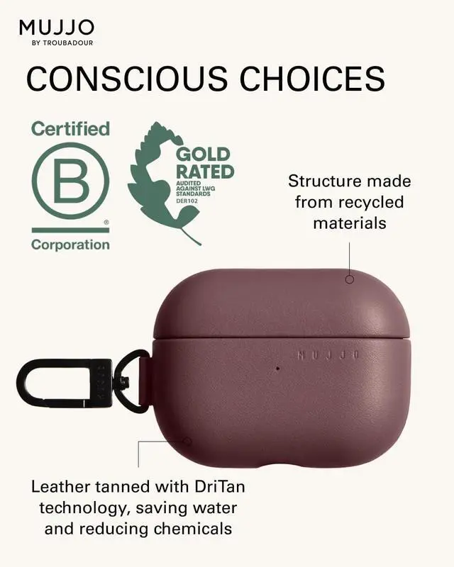 Alt view image 4 of 5 - Mujjo Echelon Leather Case for AirPods Pro (2nd Gen) - Wireless Charging Compatible - Durable & Luxurious Design - Secure Fit - Premium Leather - Bronze Red